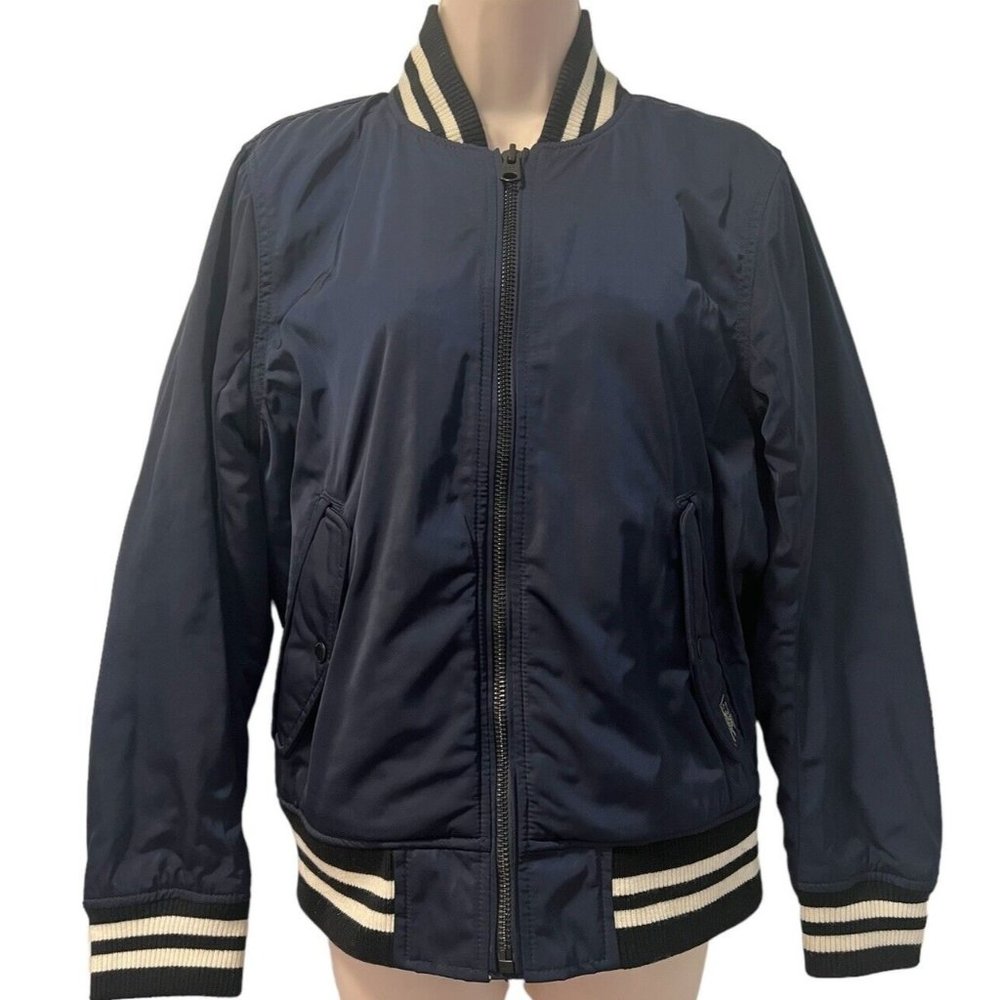 ABERCROMBIE & FITCH Varsity Bomber Jacket Coat Navy Blue Mens XS Quilted Lining